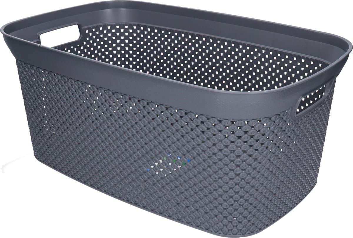 Wasmand - grijs - kunststof - 34 x 54 x 23 cm - 35 liter - met handvatten - manden voor wasgoed — afbeelding 1