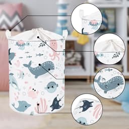 Zeedieren - Bubbels - Wit - Meisjes - Kind - Wasmand - Zeemeermin - Haai - Ronde - Speelgoed - Kleding - Opbergmand - Kinderkamer - 142x177 inch — thumbnail 2