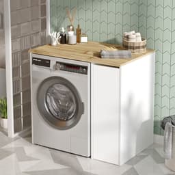 SA1 Badkamerkast | 100% MELAMINE | Walnoot, Wit - Emob - Wasmachine Ombouw - Wit; Bruin - Melamine; Spaanplaat — thumbnail 4