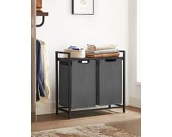 MIRA Home - Wasmand - Waszak - Wassorteerder - 2 Vakken - Laundry Basket - Vintage - Grijs - 73x33x72cm
