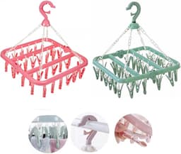 Sokkendroger Wasluchter, 2 stuks Clips Wasluchter met 64 Clips Sokken Kleren Bal Opvouwbare droogrek Sokken voor ondergoed Babykleding Kleine wasartikelen (roze, groen) — thumbnail 1