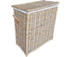 Rieten Wasmand 2 Vakken 65cm | Linnen Voering & Touw Handvaten | Handgemaakt Indonesië | Badkamer