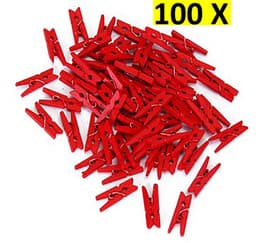 Mini Wasknijpers - Kunststof - 25MM - Hang klem - Rood - 100 stuks — thumbnail 1