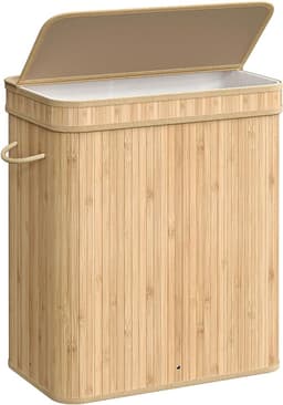 Wasmand met Deksel 100 liter Met Handgrepen - Wasverzamelaar Bamboe - Met Uitneembare en Machinewasbare Waszak - Voor Keuken, Slaapkamer, Woonkamer - Naturel - LCB063N01 — thumbnail 5