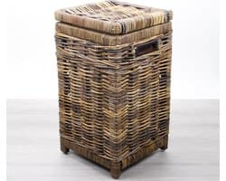 MigoStyling - Kleine Wasmandje - Vierkant - Rotan - Riet - Brown - 30x30xH55cm - Met deksel - Uitneembare waszak