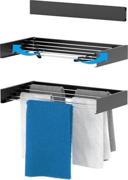 Droogrek voor aan de wand, uittrekbaar 80 cm, van hangwasdroger in klein, compact formaat, wasrek voor binnen en buiten, is uittrekbaar en ideaal voor badkamer of balkon, zwart — thumbnail 1