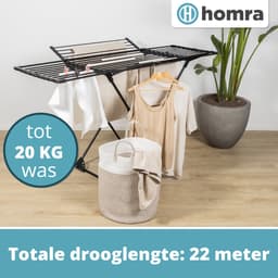 Homra Wasrek Inklapbaar - Tot 22m Was - Staand Droogrek Inklapbaar - Ruimtebesparend Wasrek - Droogrekken - Ecologisch Was Drogen - 182x97x103 CM - Metaal Zwart - Geschikt voor Grote Gezinnen — thumbnail 3