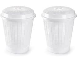 PlasticForte Wasmand met deksel - Set van 2x stuks - 50 liter - wit - rond - D45 x H57 cm - opbergmand