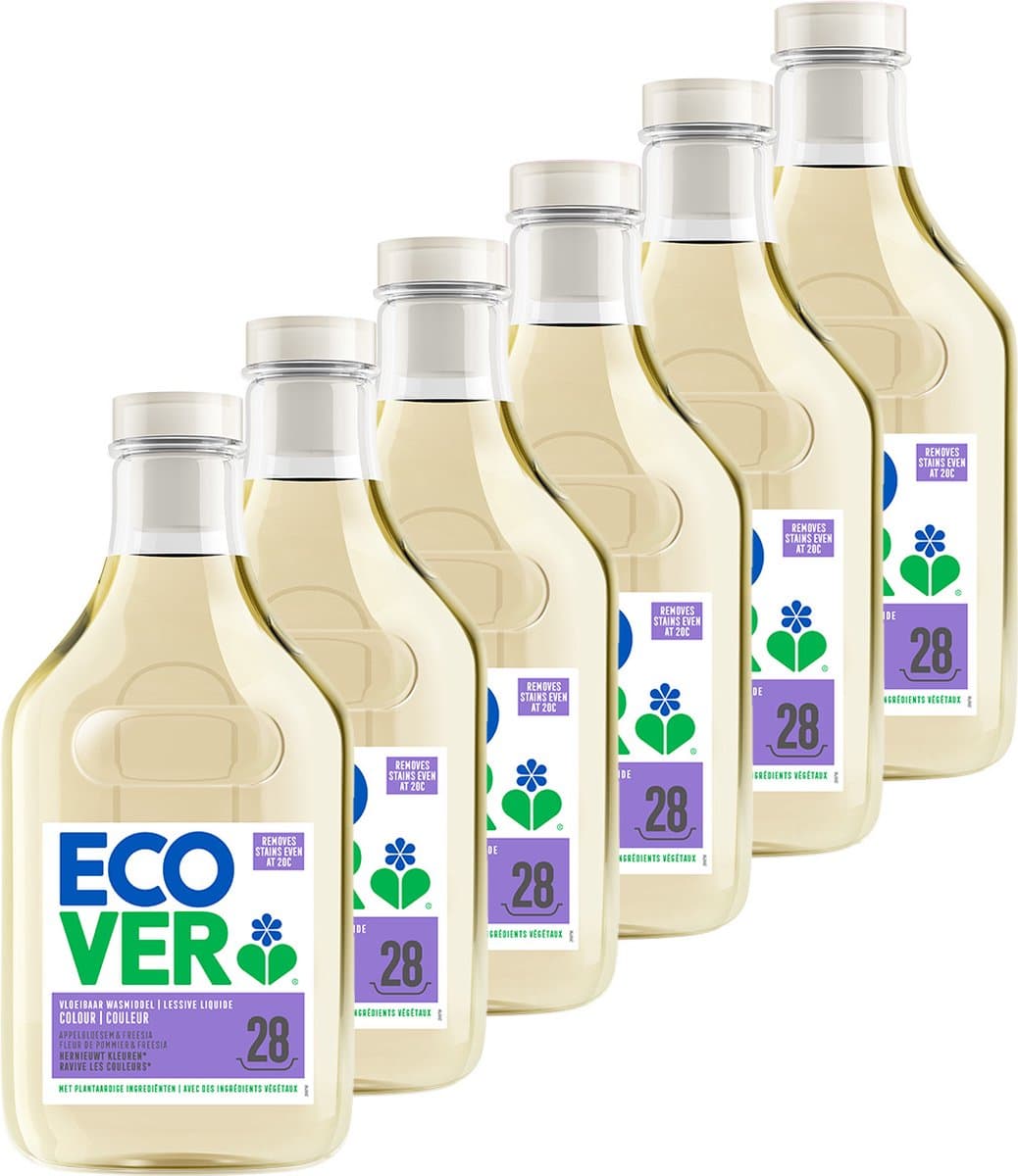 Ecover - Vloeibaar Wasmiddel Kleur - Voordeelverpakking 6 x 1.43 L - 112 wasbeurten - Kleurbescherming & Pluisverwijdering - Plantaardig & Biologisch afbreekbaar — afbeelding 1