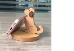 Houten beeldje - Natuurlijk hout - Beeld - Decoratief - Hout - Gsm houder - Zittend hond — thumbnail 1