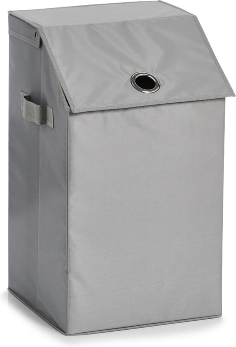 Zeller Wasmand - grijs - met deksel - polyester - 34 x 34 x 60 cm - Wasgoedmanden — afbeelding 1