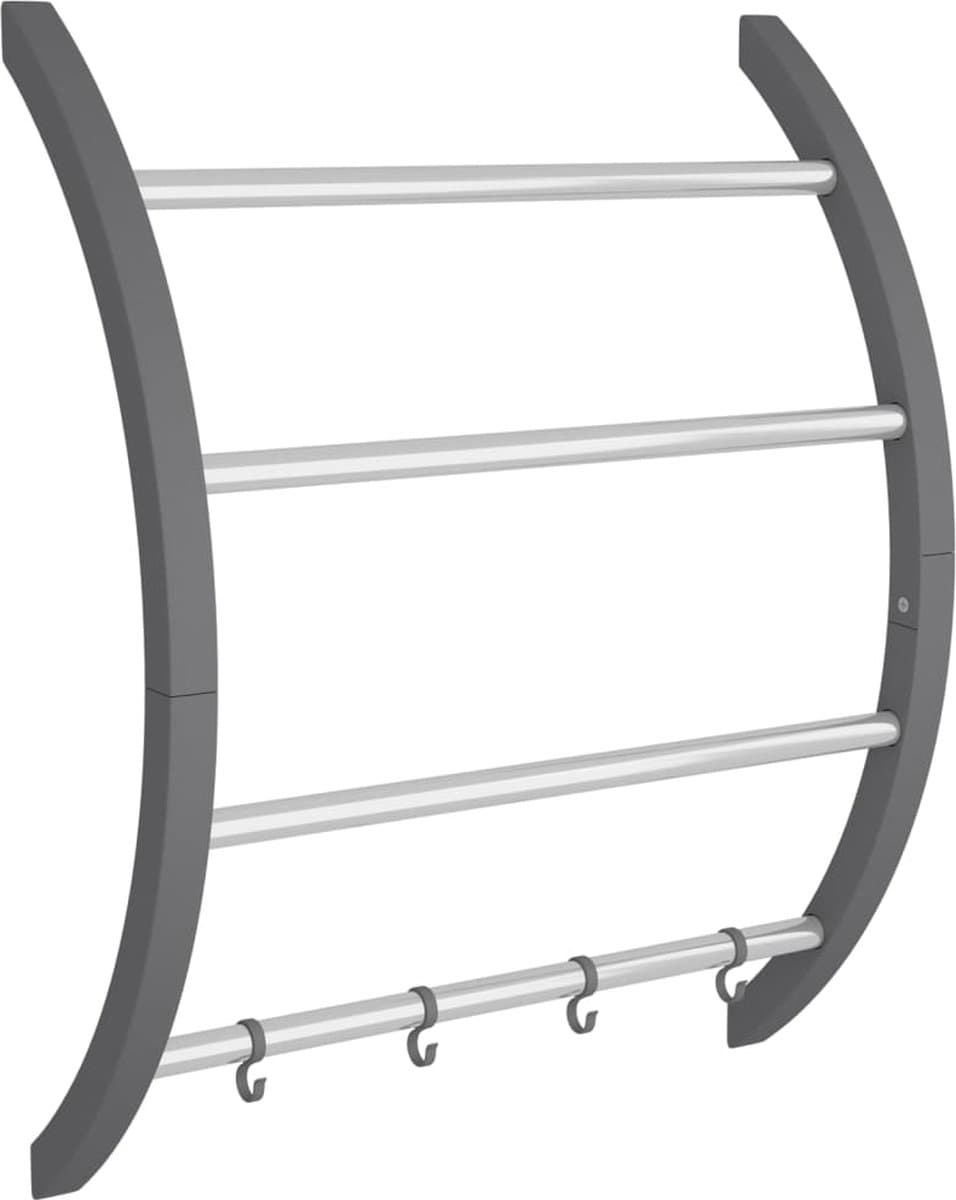 vidaXL - Handdoekenrek - met - haken - 56x16x72 - cm - aluminium - zilverkleurig — afbeelding 1
