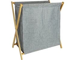 QUVIO Wasmand - 40 liter - Wasmanden - Was sorteerder - Opbergmand - Wasbox - Inklapbaar - Houten frame - Stof - Grijs - 30 x 52 x 57 cm