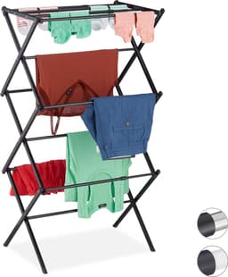 wasrek inklapbaar - uitschuifbaar - 11 stangen - 105x73x37 cm - metaal - zwart — thumbnail 1
