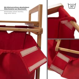 Lumaland Wasmand van bamboe - met 2 uitschuifbare waszakken - 60 L - Rood — thumbnail 4