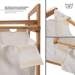 Lumaland Wasmand van bamboe - met 2 uitschuifbare waszakken - 60 L - Wit — thumbnail 5