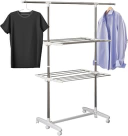 Droogrek - Wasrek - Wasdroogrek - Droogtoren - Verrijdbaar - Inklapbaar - 4 niveau's - Hooogte 154 cm — thumbnail 1