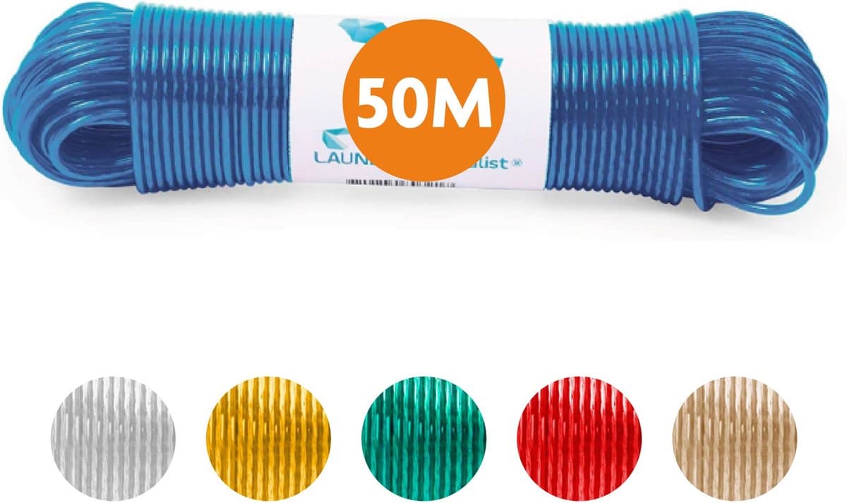 LaundrySpecialist Waslijn - Waslijndraad - Wasdraad - Waslijndraad met stalen kern - 50 meter met stalen kern - Blauw — afbeelding 1
