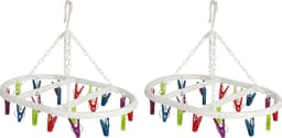 Wasgoed droogcarrousel/droogmolen - 2x - 20 clips/knijpers - multi kleuren - kunststof - 29 x 42 cm — thumbnail 1