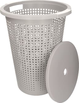 2x stuks kunststof wasmand met deksel rond grijs 35 liter - 40 x 52 cm — thumbnail 2