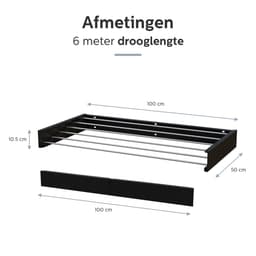 MiKas Wanddroogrek - Inklapbaar Droogrek - Wasrek - Hangend - Inclusief 20 wasknijpers - 100 cm - 6m drooglengte - Zwart — thumbnail 4