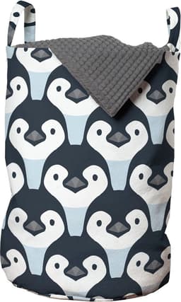 New Bed, Pinguïn Vogels Gezichts Patroon Opbergmand kinderkamer met Handvatten en Koordsluiting, Speelgoedmand kinderen - Speelgoedkist- Wasmand Kinderkamer - Wasbox - 33 x 48 cm — thumbnail 1