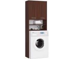 Badkamerkast voor Wasmachine FIN / Hoge Wasmachinekast met 2 Deuren / AKORD Furniture Factory / Venge / 64 x 180 x 30 cm