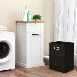 COSTWAY Waskast met wasmand, wasverzamelaar met lade, tafelblad van bamboe, badkamerkast, badkamerkast voor badkamer, waskeuken, 40 x 37 x 82 cm, wit — thumbnail 3