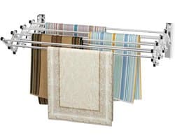 COSTWAY Droogrek voor wandmontage, wanddroger, uittrekbaar van roestvrij staal met 8 stangen, ruimtebesparende wandwasdroger, draagkracht 25 kg, voor bijkeuken, badkamer