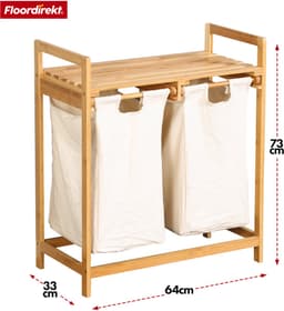 FLOORDIREKT Dakota Wasmand van Bamboe - Wasverzamelaar met 2 Vakken - Wasmand voor Vuile Was - Houten Wassorteerder met grote wasbox — thumbnail 3
