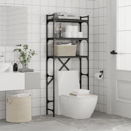 Wasmachine rek - Opbergrek - Wasmachine meubel - Opbouwmeubel - Toilet Rek - 67x25x163 cm - Hout - Zwart — thumbnail 3