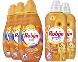Robijn - Wasmiddel en Wasverzachter Pakket - Color + Passiebloem & Bergamot - 5 stuks - (60 Wasbeurten) - Voordeelverpakking