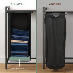 Blumtal Wasmand met 3 vakken - Wasmand met bamboe plank - Metalen frame - Wasmand met poten - Zwart — thumbnail 4
