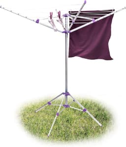 DailySupplies® Droogmolen met Voet voor Camping & Thuis - Wasrek Staand - Droogrek Inklapbaar - Zilver en Paars — thumbnail 1