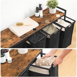 TRANKIELO® - Wasmand op Wielen – Stijlvol Vintage Bruin en Zwart – Ruim 5-vakken Design – Duurzaam en Praktisch – Ideaal voor Wasruimte en Badkamer — thumbnail 3