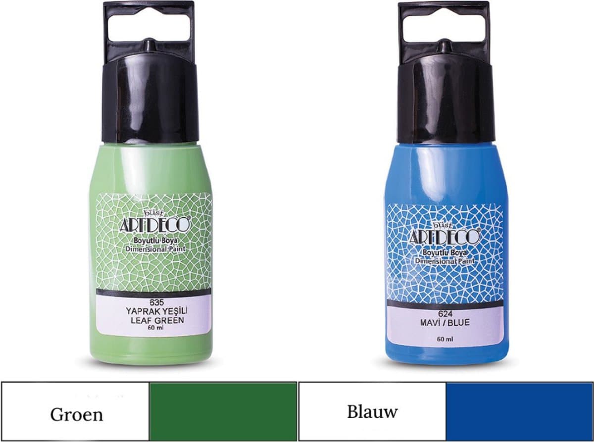 Artdeco 3D Dimensionale Verf Set – 2x50 ml – Blauw & Groen – Geschikt voor Stof, Glas, Keramiek, Karton, Metaal, Papier & Steen – 3D Liner Textuur- en Reliëfschilderen Dimensional Paint — afbeelding 1