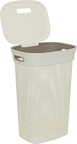 5Five Wasmand met deksel Rotan - wit - gevlochten kunststof - 60 liter - 42 x 33 x 61 cm - Badkamer accessoires — thumbnail 3