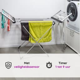 Eleganca Elektrisch Droogrek – 147 x 54 x 94 cm – Verwarmd Wasrek – Voor het snel Drogen van Kleding & Handdoeken – 230W – IPX1 – Veiligheidssensor – Timer met Touchscreen – Energiezuinig - Zilver — thumbnail 5