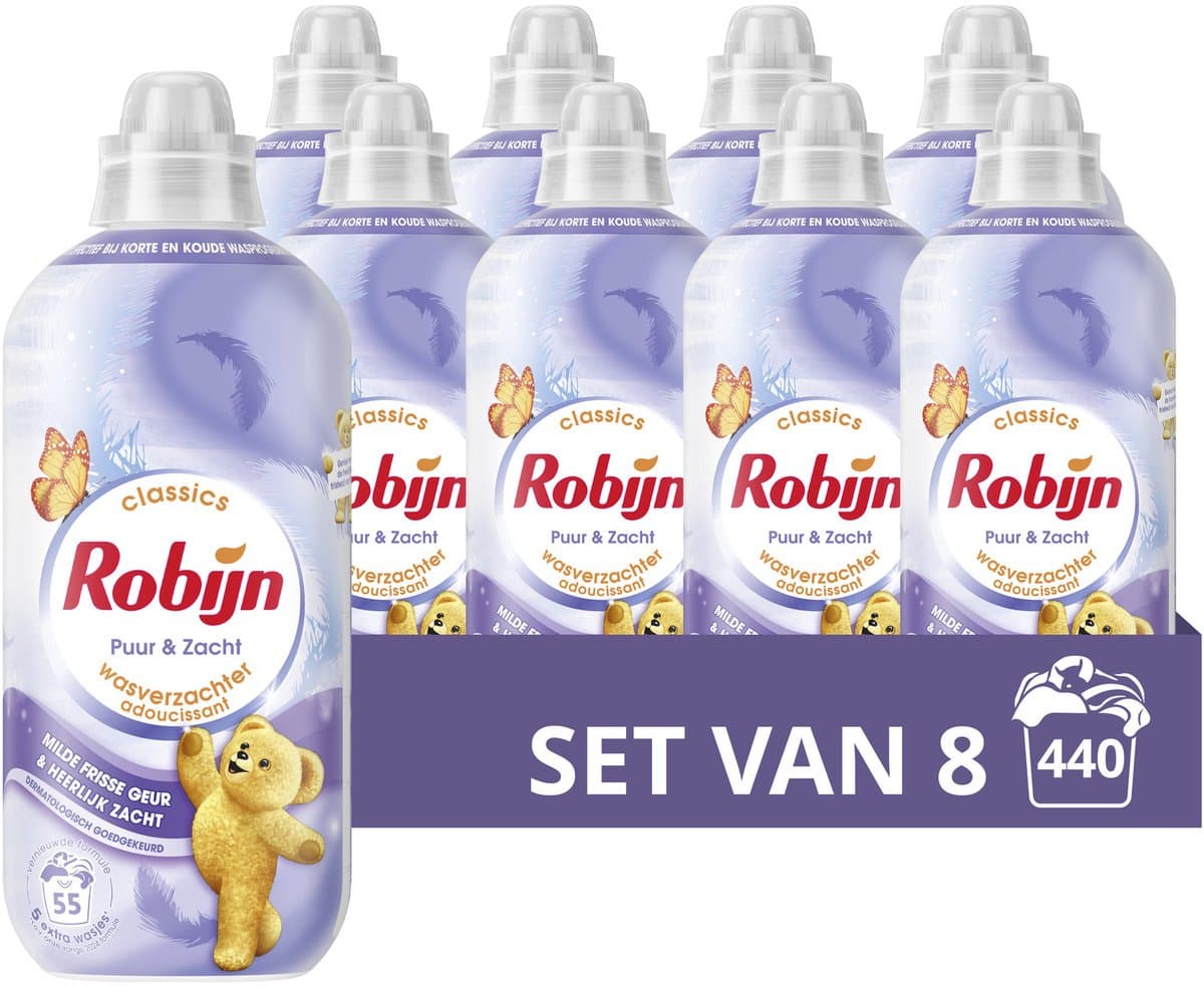 Robijn - Wasverzachter - Puur & Zacht - 8 flessen 440 wasbeurten - Voordeelverpakking — afbeelding 1