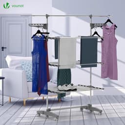 Droogrek voor binnen, ruimtebesparend torenwasrek met opvouwbare vleugels, telescoopstang en wieltjes, drooglengte 23 m, 3 niveaus — thumbnail 2