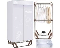 Uten Draagbare elektrische droger Gr886 - 2 lagen droog - Inklapbaar Design - Warmtepompdroger - 1500 W - Timer 0-180 Min - Droogrek met Verwarming - Wasdroger - Tot 10kg wasgoed - Als wasdroger, droogrek en Kledingkast- Hoogte 1.7 M - Grijs