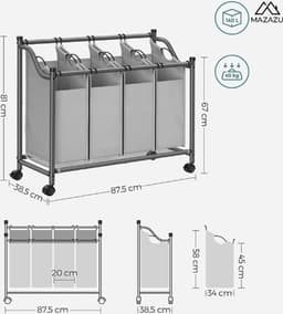 MIRA Home Wasmand – Wasmand met wieltjes – Basic – Grijs - 87.5x38.5x81 — thumbnail 2