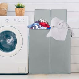 Livano Wasmand 2 Vakken - Wassorteerder - Laundry Basket - Wassorteerder Op Wieltjes - Bag - Donkergrijs - 166 Liter — thumbnail 3