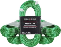 Waslijn met stalen kern, 60 m touw, duurzaam, met 2 spanners, voor de tuin, camping, wasdroger, reservelijn, massief stalen kern, extra sterk, lang, pvc, outdoorkoord, lichtgroen — thumbnail 1