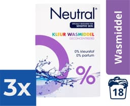 Neutral 0% Kleur Parfumvrij Waspoeder - 18 wasbeurten - 1-188 kg - Wasmiddel - Voordeelverpakking 3 stuks — thumbnail 1