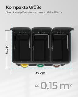 SONGMICS Keukenafvalbak - pedaalemmer - 3 compartimenten - 24 liter - afvalscheiding - zwart — thumbnail 2