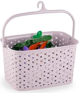 Wasknijpers mandje met ophanghaak - roze - gevuld met 96x houten wasknijpers van 7 cm - was ophangen — thumbnail 2