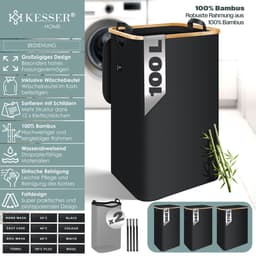 KESSER® Wasmand met Deksel - Opvouwbare Wasbox - Wassorteerder met Uitneembare 2x Waszakken inclusief wasinstructies - Zwart, 100 liter — thumbnail 3