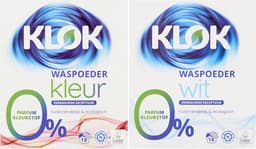 Waspoeder Klok kleur + wit 0% parfum kleurstof  2x 18 wasbeurten — thumbnail 1