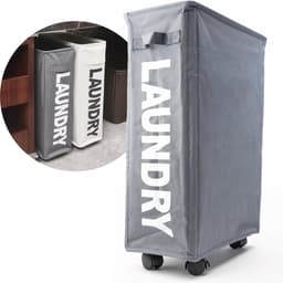 ByLara - Opvouwbare Wasmand - Op wieltjes met Handvat - Wasbox - Antraciet - 42L — thumbnail 1
